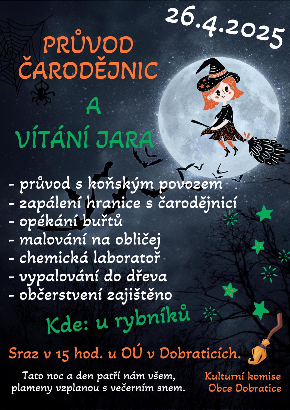 Srdečně zveme na průvod čarodějnic a vítání jara 26.4.2025