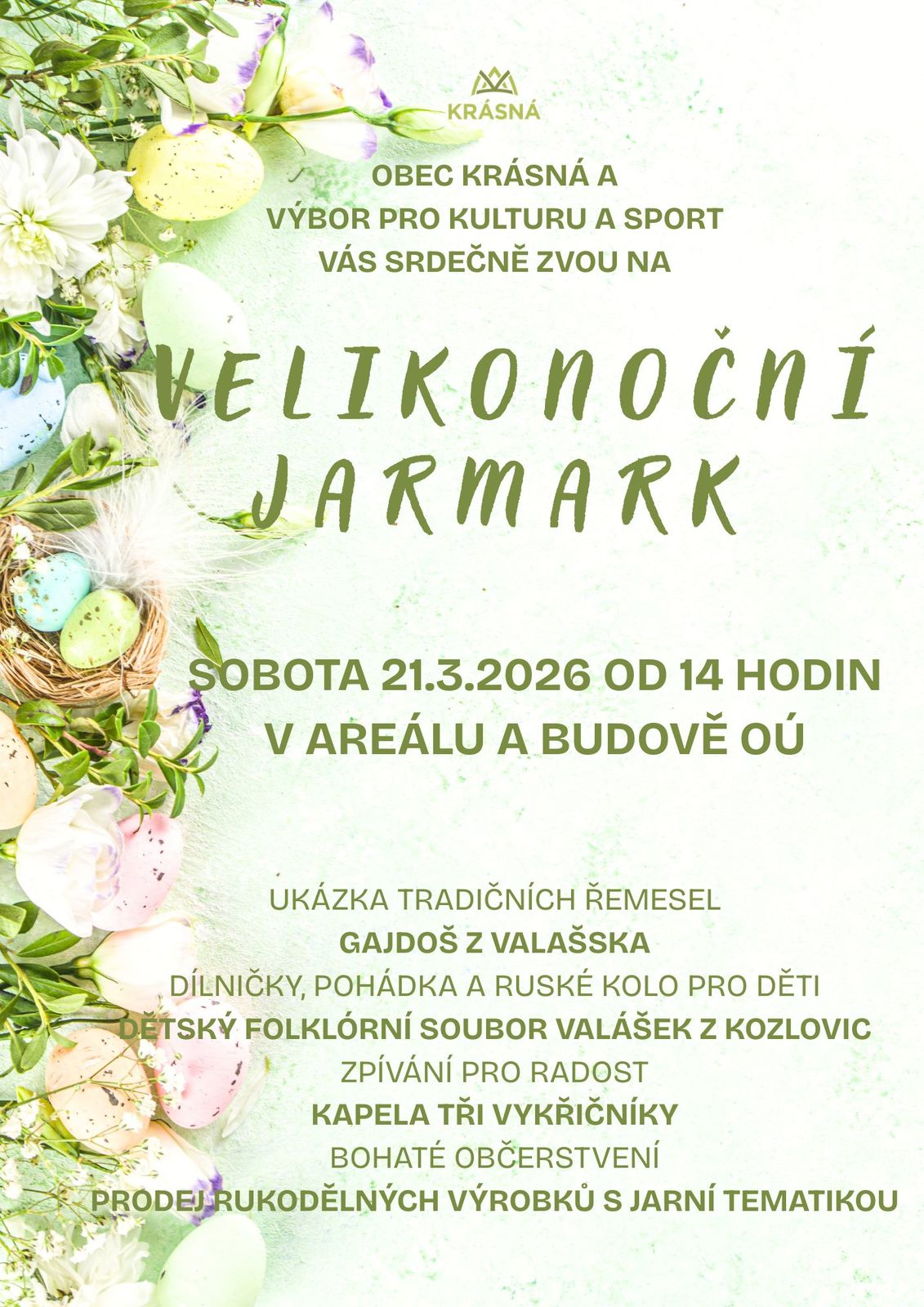 Obec Krásná zve na VELIKONOČNÍ JARMARK 21.3.2026